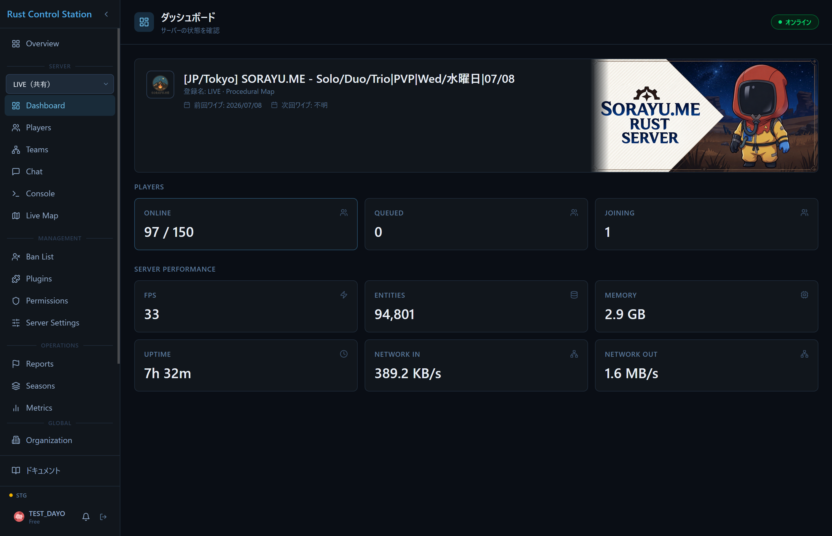 Rust Control Station Dashboard